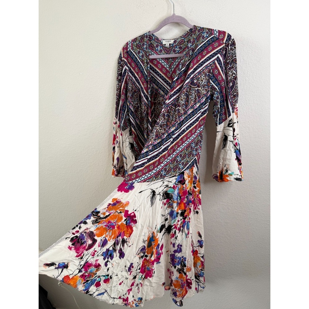 Umgee Boho Open Front Kimono Topper Sz M Floral Mixed Print Bell Sleeve Cover Up - Picture 4 of 6